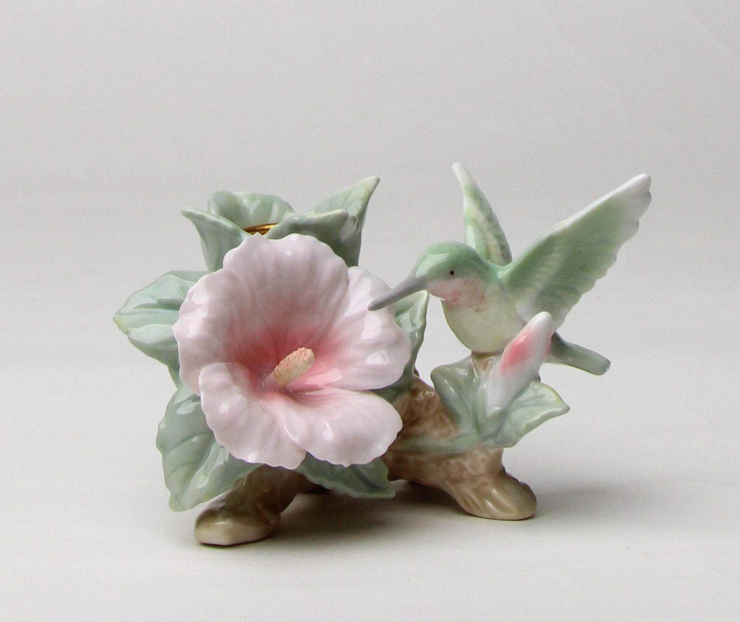 Ceramic Hummingbird with Hibiscus Flower Candle Holder, Home Décor, Gift for Her, Mom, Kitchen Décor, Birdwatcher Gift, Vintage Decor