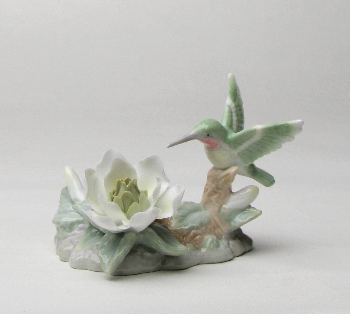 Ceramic Hummingbird with Magnolia Flower and Glass Cup Candle Holder, Gift for Her, Gift for Mom, Birdwatcher Gift, Vintage Decor
