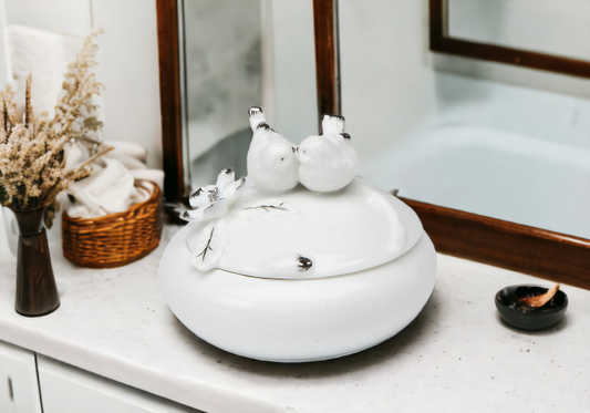 Ceramic White Birds Jewelry Box, Home Décor, Gift for Her, Gift for Mom, Bathroom Décor, Vanity Décor, Wedding Table Décor