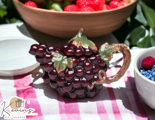 Hand Painted Ceramic Grape Teapot, Gift for Her, Gift for Mom, Tea Party Décor, Café Décor, Farmhouse Décor