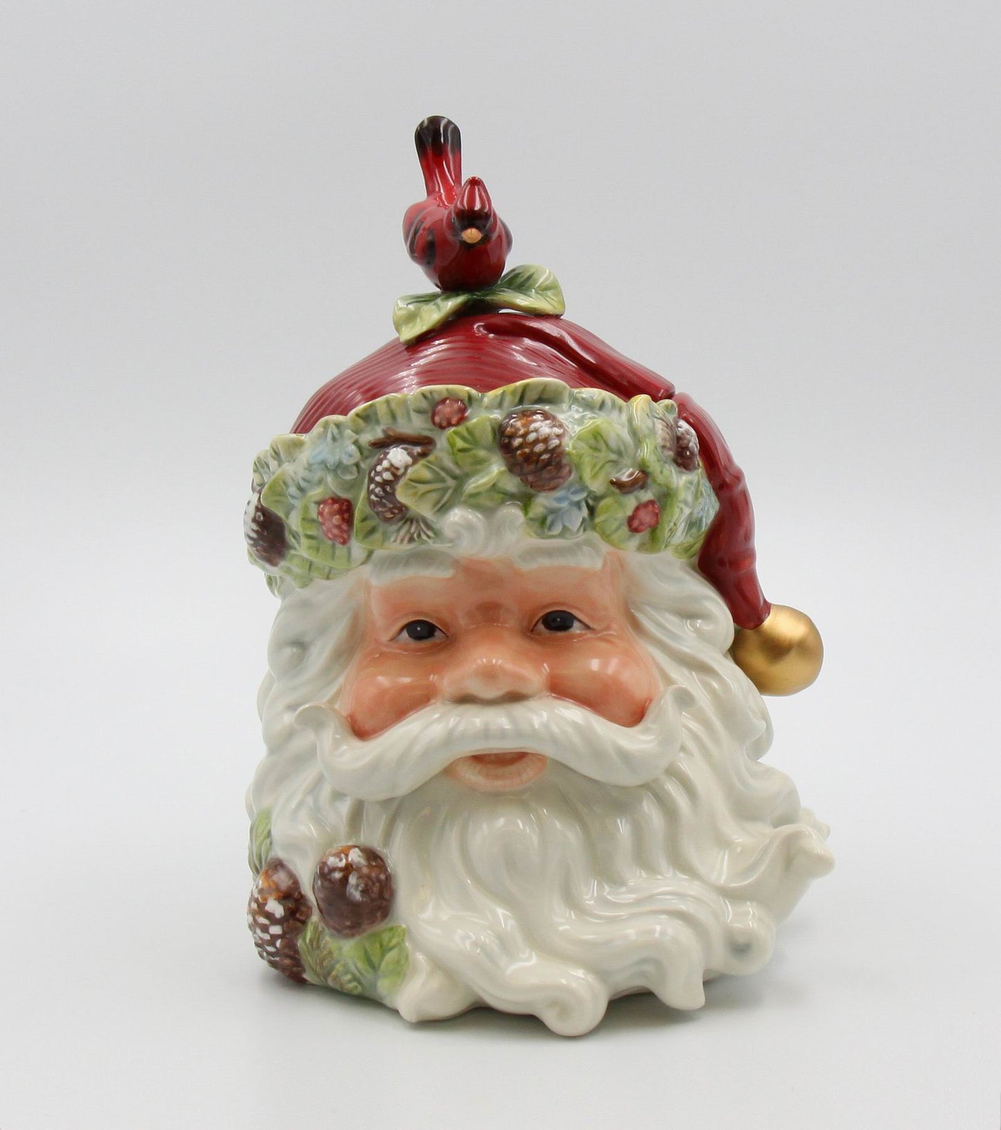 Ceramic Christmas Holiday Santa with Cardinal Bird Cookie Jar, Home Décor, Gift for Her, Gift for Mom, Kitchen Décor, Christmas Décor