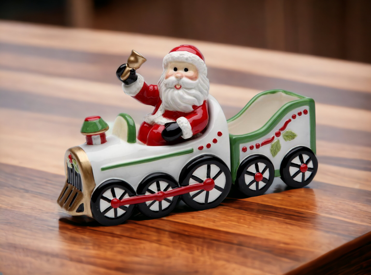 Ceramic Christmas Santa Driving Train Salt & Pepper Shakers With Sugar Pack Holder, Home Décor, Gift for Her, Gift for Mom, Kitchen Décor