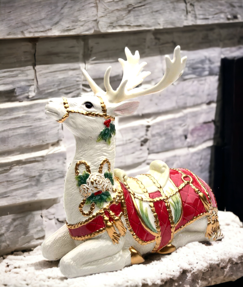Ceramic Christmas Fantasia Sitting Deer, Home Décor, Gift for Her, Gift for Mom, Kitchen Décor, Christmas Décor