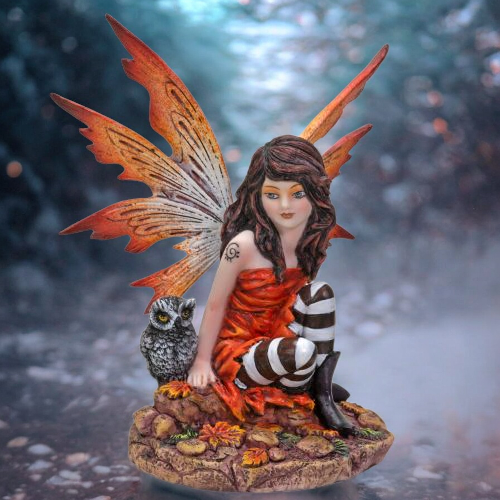 Polyresin Fairy with Pet Owl Figurine, Magic Fairy Tale Decor, Gift for Her, Cottagecore