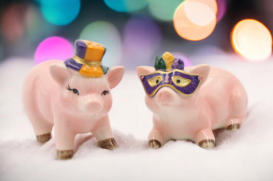 Ceramic Mardi Gras Pigs Salt And Pepper Shakers, Home Décor, Gift for Her, Gift for Mom, Kitchen Décor, Farmhouse Décor