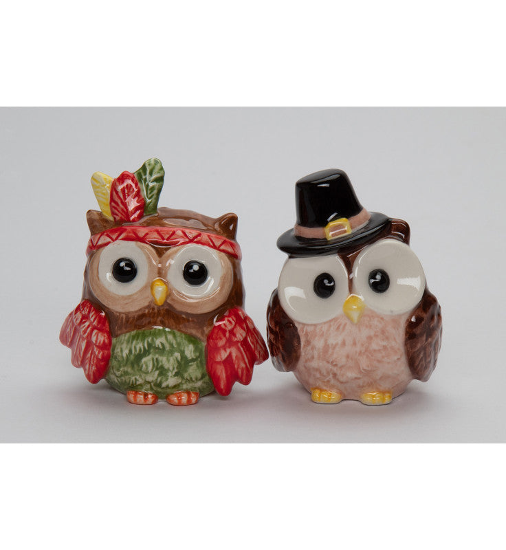 Ceramic Pilgrim And Indian Owl Salt And Pepper Shakers, Gift for Her, Gift for Mom, Kitchen Décor, Fall Décor, Thanksgiving Décor
