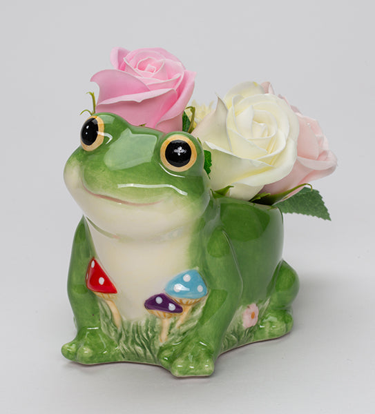 Ceramic Frog with Mushrooms Flower Pot, Spring Decor, Frog Lover Gift, Living Room Frog Decor