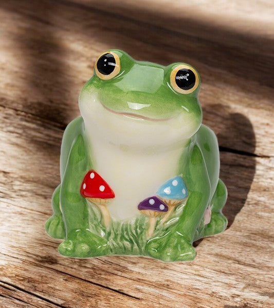 Ceramic Frog with Mushrooms Flower Pot, Spring Decor, Frog Lover Gift, Living Room Frog Decor
