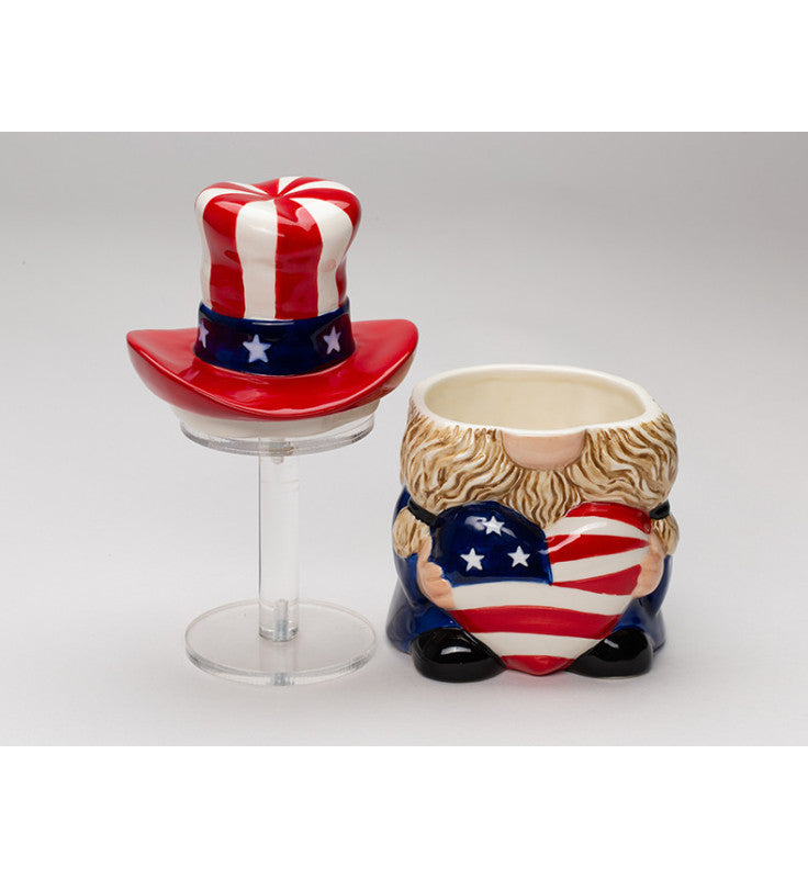 Ceramic Patriot Gnome Candy Jar