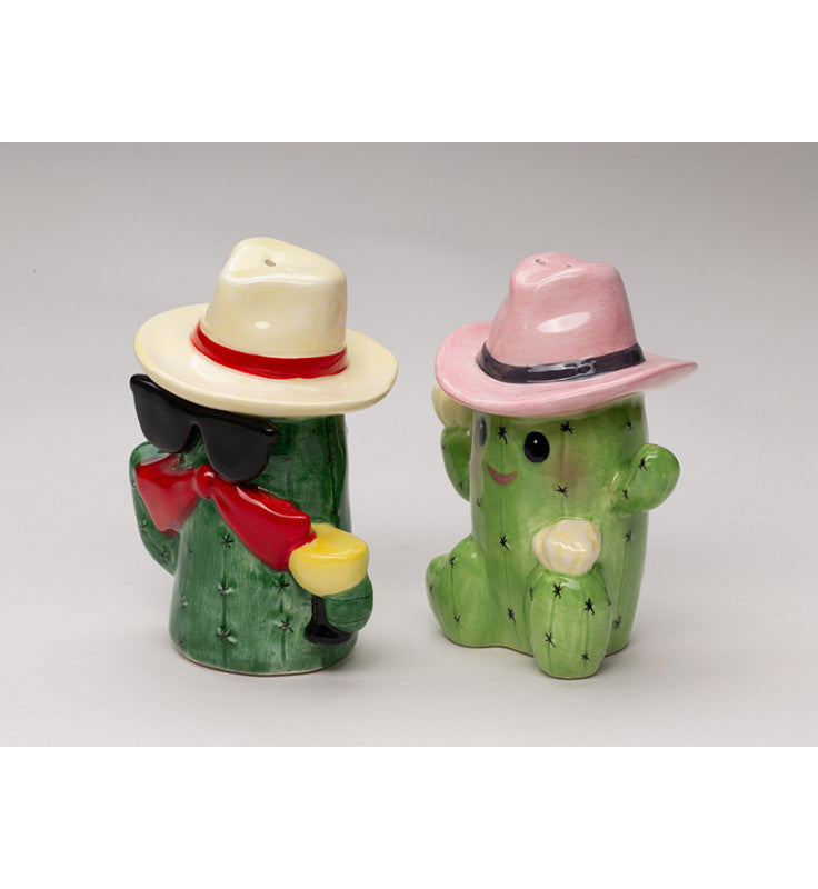 Ceramic Cowboy and Cowgirl Cactus Salt and Pepper Shakers