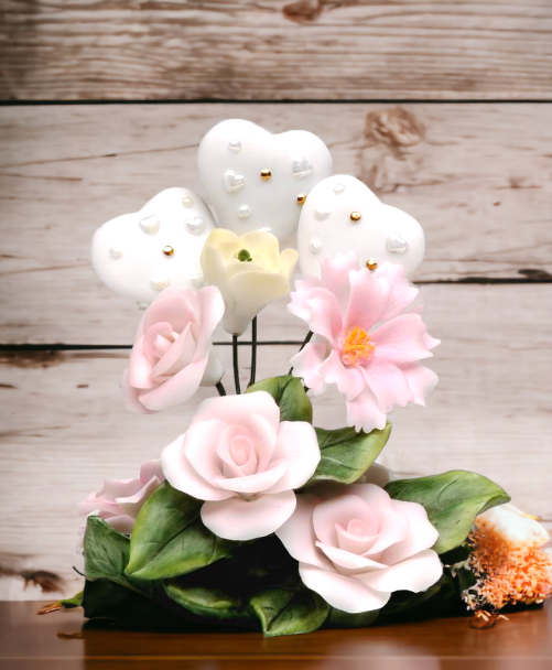 Ceramic Rose Flower Figurine, Wedding Décor or Gift, Anniversary Décor or Gift, Home Décor, Vanity Decor