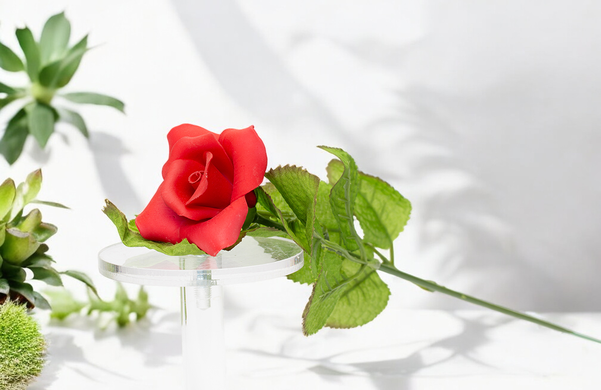 Ceramic Red Rose Flower with Stem - Set of 2, Romantic Decor, Wedding Decor, Valentines Gift, Gift for Her, Gift for Mom
