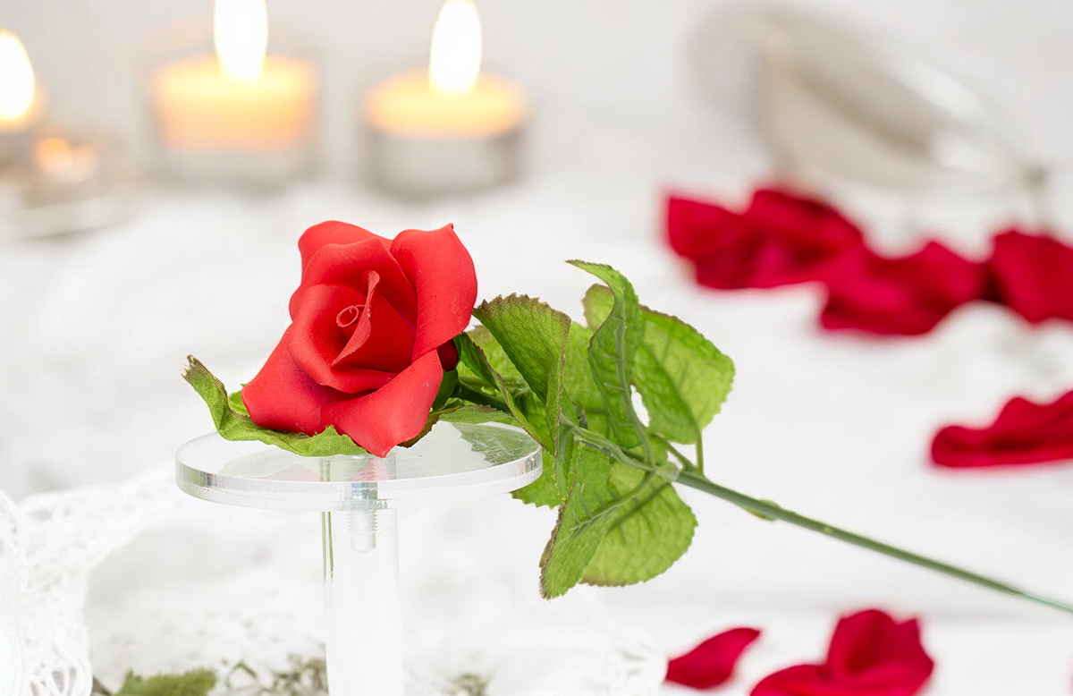Ceramic Red Rose Flower with Stem - Set of 2, Romantic Decor, Wedding Decor, Valentines Gift, Gift for Her, Gift for Mom