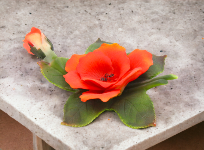 Ceramic Orange Wild Rose Flower Figurine, Home Décor, Gift for Her, Mom, Farmhouse Kitchen Décor, Vintage Decor