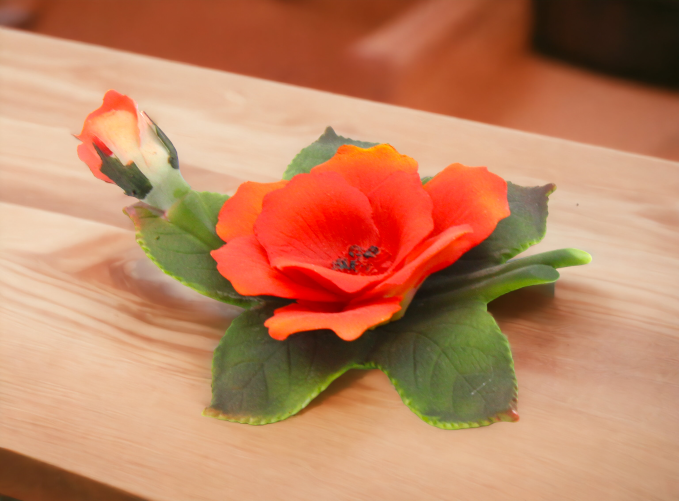 Ceramic Orange Wild Rose Flower Figurine, Home Décor, Gift for Her, Mom, Farmhouse Kitchen Décor, Vintage Decor