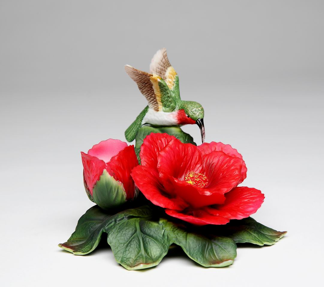 Ceramic Hummingbird with Hibiscus Flower Candle Holder, Home Décor, Gift for Her, Gift for Mom, Birdwatcher Gift, Vintage Decor