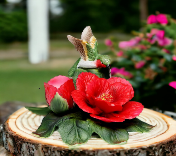 Ceramic Hummingbird with Hibiscus Flower Candle Holder, Home Décor, Gift for Her, Gift for Mom, Birdwatcher Gift, Vintage Decor