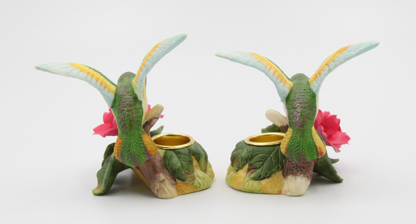 Ceramic Hummingbird with Flower Candle Holders-Set of 2, Home Décor, Gift for Her, Mom, Kitchen Décor, Birdwatcher Gift, Vintage Decor