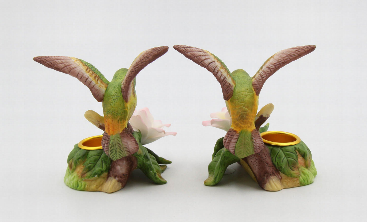 Ceramic Hummingbird with White Flower Candleholder-Set of 2, Home Décor, Gift for Her, Gift for Mom, Birdwatcher Gift, Vintage Decor