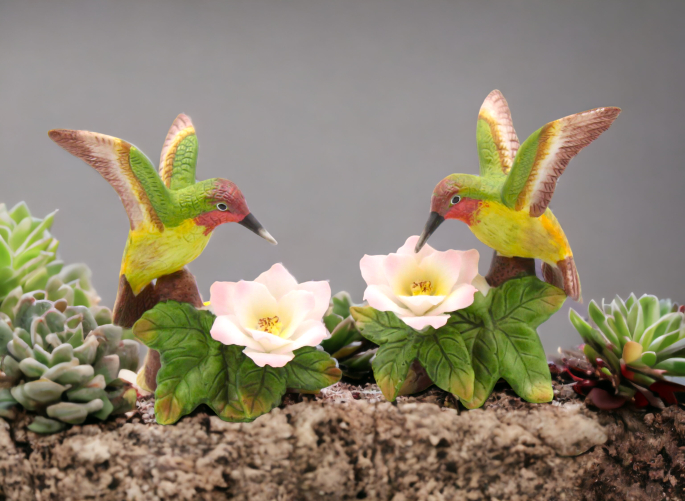 Ceramic Hummingbird with White Flower Candleholder-Set of 2, Home Décor, Gift for Her, Gift for Mom, Birdwatcher Gift, Vintage Decor