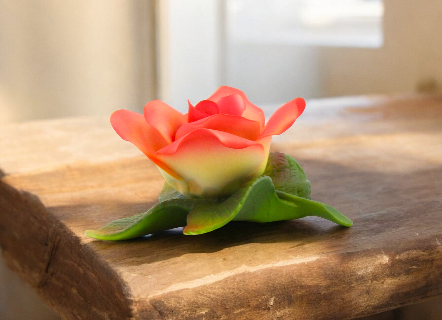 Ceramic Peach Color Rose Flower Figurine, Home Decor, Spring Decor, Gift for Her, Gift for Mom