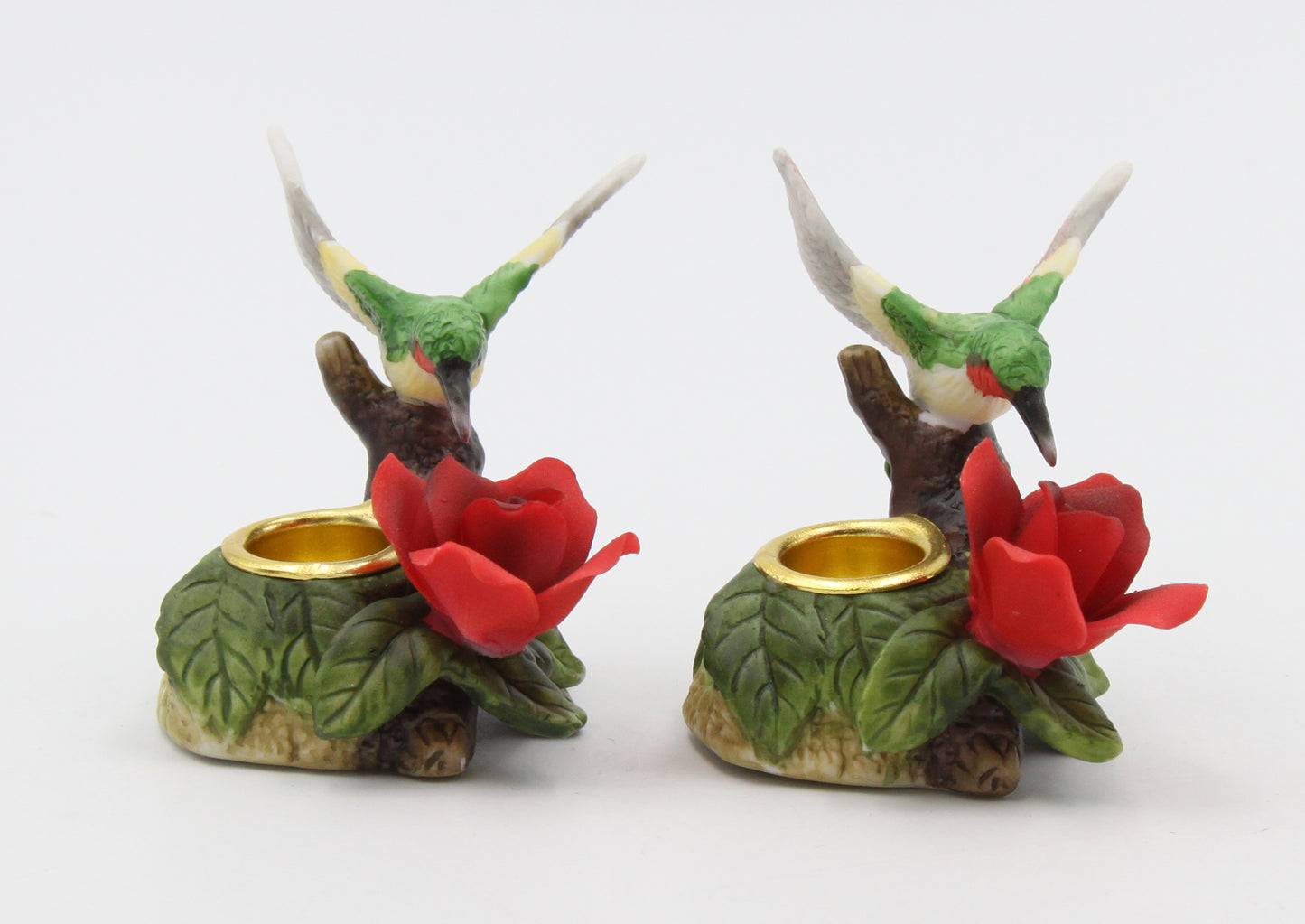 Ceramic Hummingbird with Rose Flower Candle Holder-Set of 2, Home Décor, Gift for Her, Mom, Kitchen Décor, Birdwatcher Gift, Vintage Decor