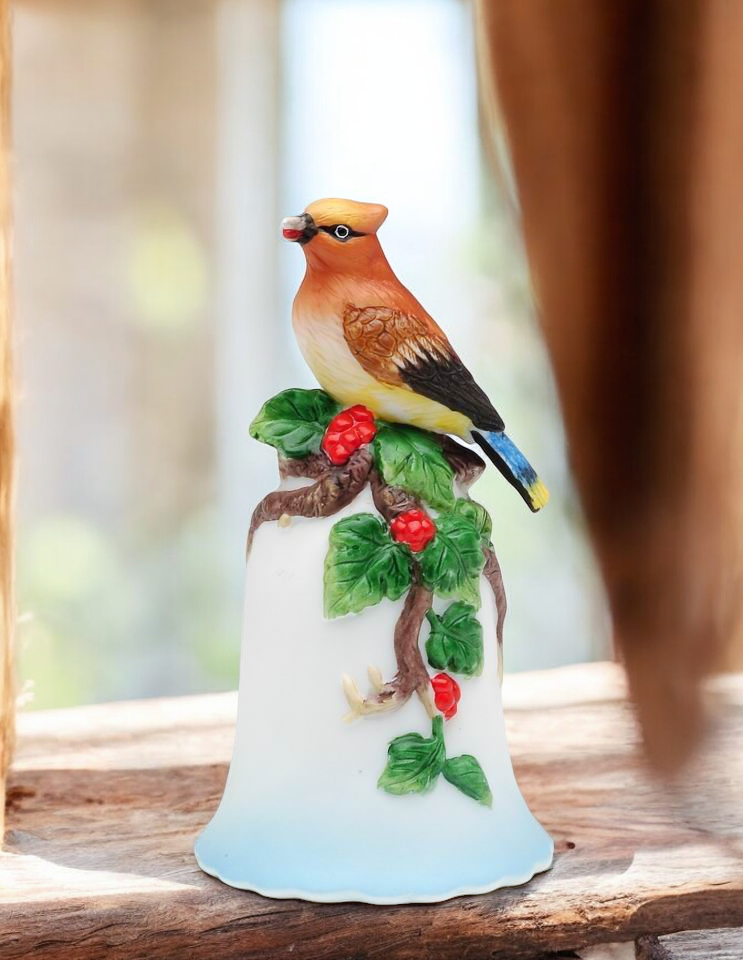 Ceramic Mini Cedar Waxing Bird Bell, Birdwatcher Gift, Gift for Her, Gift for Mom, Home Decor