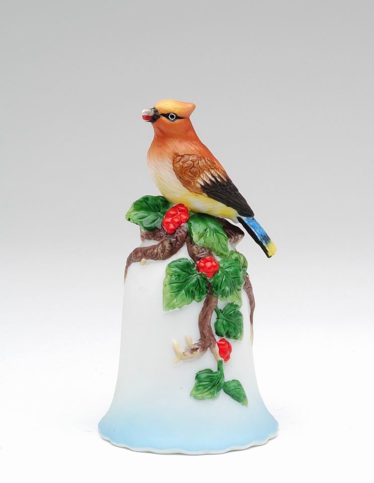 Ceramic Mini Cedar Waxing Bird Bell, Birdwatcher Gift, Gift for Her, Gift for Mom, Home Decor