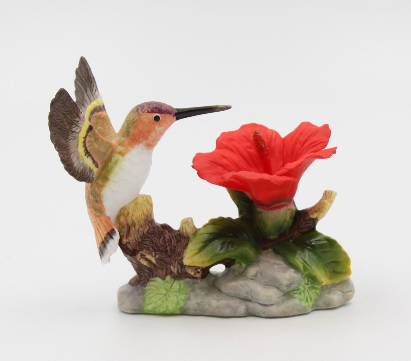 Ceramic Hummingbird with Hibiscus Flower Figurine, Home Décor, Gift for Her, Gift for Mom, Kitchen Décor, Birdwatcher Gift, Vintage Decor