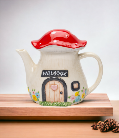 Ceramic Mushroom Teapot, Tea Party Decor, Gift for Her, Gift for Mom, Kitchen Décor, Farmhouse Décor, Nature Lover Gift