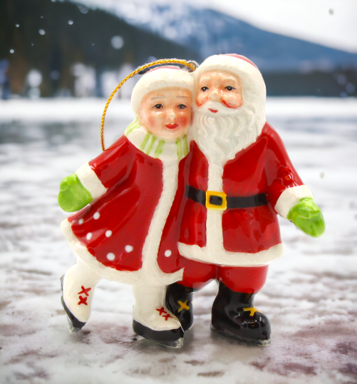 Ceramic Santa And Mrs. Claus Ice Skating Ornament, Home Décor, Gift for Her, Gift for Mom, Kitchen Décor, Christmas Décor