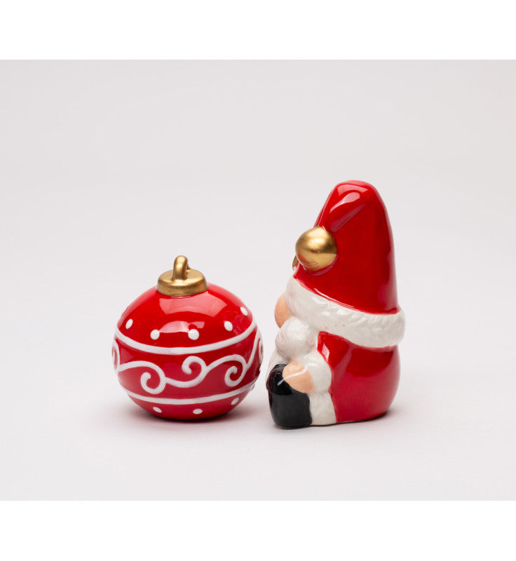 Ceramic Christmas Santa Claus Gnome and Ornament Ball Salt and Pepper Shakers, Gnome Collection, Christmas Table Decor