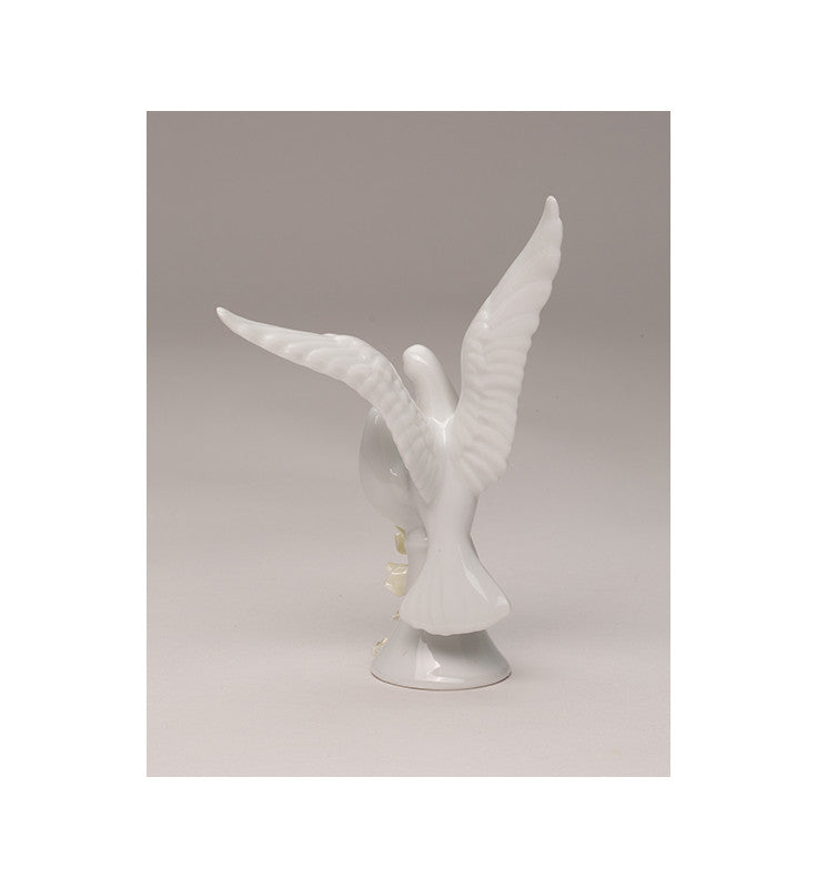 Ceramic Double Doves with Ivory Flowers Figurine, Wedding Table Decor, Wedding Cake Topper, Gift for Her