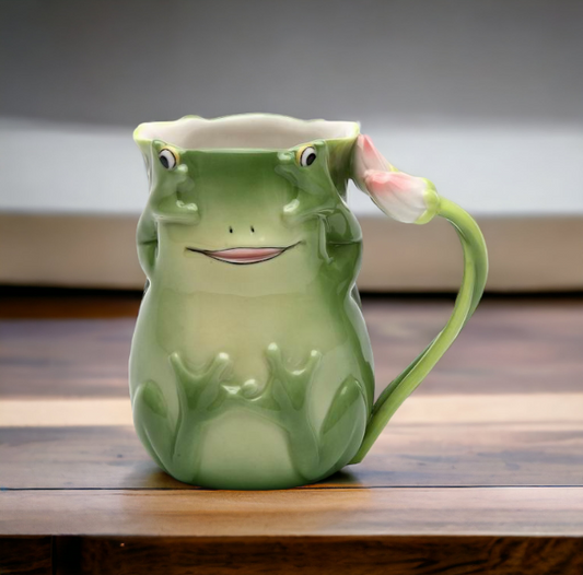 Ceramic Fairy Frog Mug, Home Décor, Gift for Her, Mom, Spring Décor, Cottagecore, Nature Lover Gift