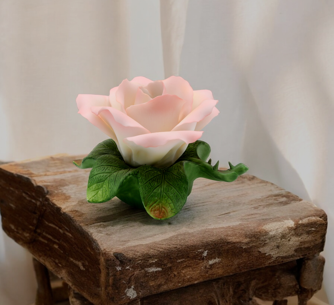 Ceramic Rose Flower on Leaf Nightlight, Home Decor, Gift for Her, Gift for Mom
