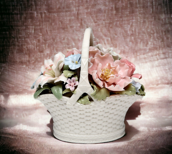 Ceramic Flower Basket Music Box, Home Décor, Gift for Her, Gift for Mom, Nature Lover Gift, Vintage Decor