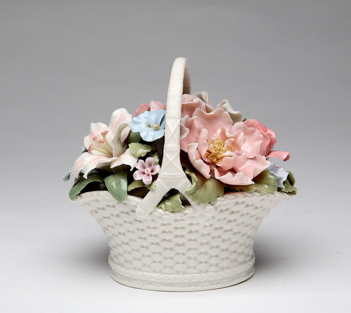 Ceramic Flower Basket Music Box, Home Décor, Gift for Her, Gift for Mom, Nature Lover Gift, Vintage Decor