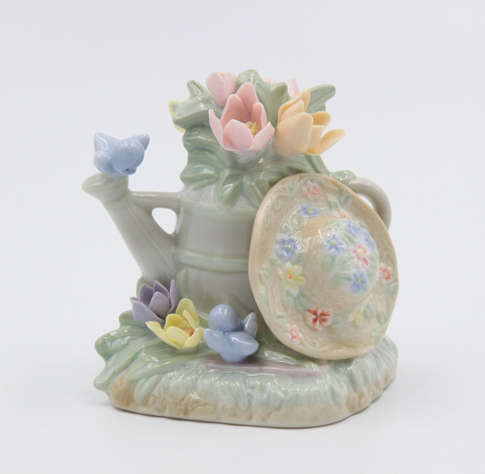 Ceramic Water Bucket with Flowers Figurine, Home Décor, Gift for Her, Mom, Farmhouse Kitchen Décor, Vintage Decor