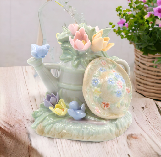 Ceramic Water Bucket with Flowers Figurine, Home Décor, Gift for Her, Mom, Farmhouse Kitchen Décor, Vintage Decor