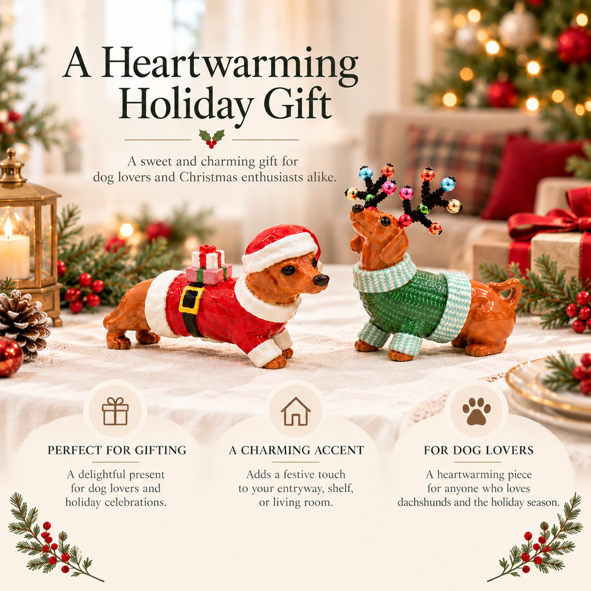 Christmas Dachshund Salt & Pepper Shakers – Ceramic Santa & Reindeer Dog Set