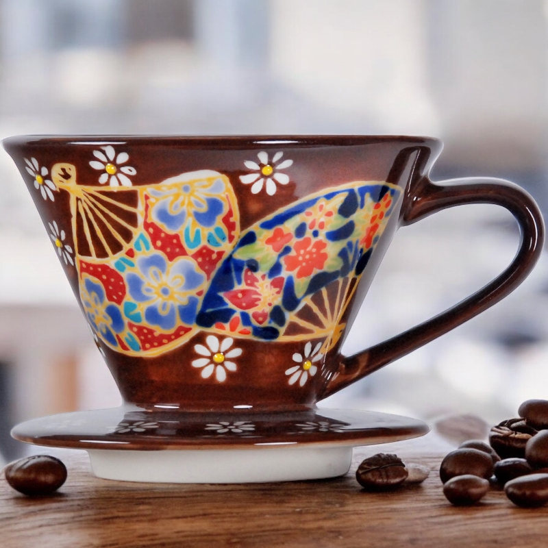 Ceramic Coffee Dripper with Japanese Fans Design, Japanese Culture, Coffee Lover Gift, Cafe Decor, Gift for Her