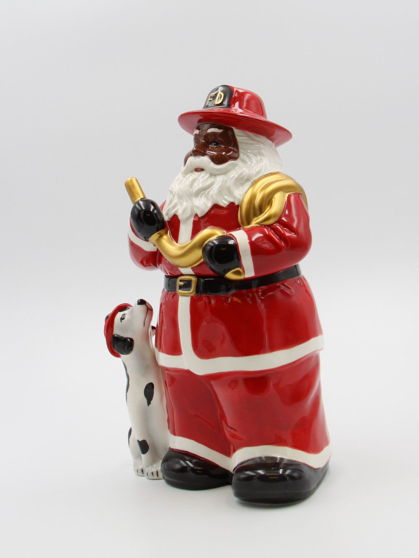 African American Firefighter Christmas Santa with Dalmation Dog Cookie Jar Home Décor Gift for Her Him Dad Mom Kitchen