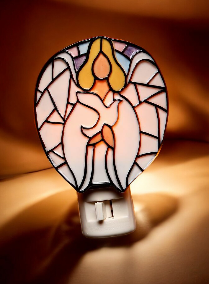 Angel Holding Dove Bird Mosaic Plug-In Nightlight Religious Decor Religious Gift - Night Lights & Ambient Lighting