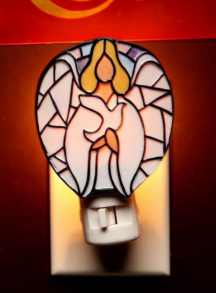 Angel Holding Dove Bird Mosaic Plug-In Nightlight Religious Decor Religious Gift - Night Lights & Ambient Lighting