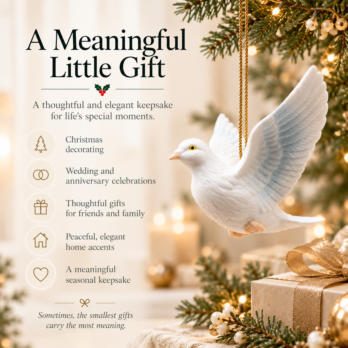 White Peace Dove Christmas Ornament – Elegant Hanging Dove Decoration, Wedding & Holiday Gift
