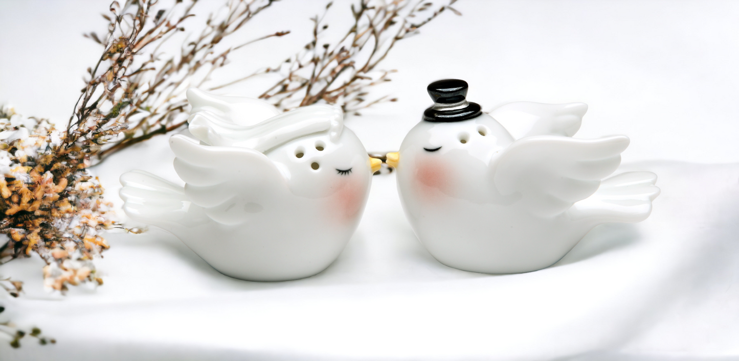Bride and Groom Dove Birds Salt & Pepper Shakers Wedding Décor or Gift Wedding Favor Anniversary Décor or Gift Kitchen