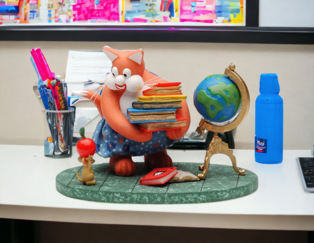 Busy Cat Teacher Figurine Teacher Desk Decor Teacher Appreciation Gift Gift for Librarian Gift for Teacher Home Decor