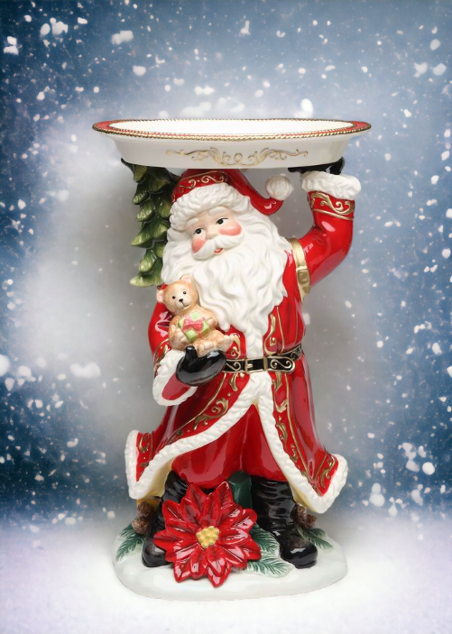 Ceramic 15’’ Santa Figurine With Plate Home Décor Gift for Her Gift for Mom Kitchen Décor Christmas Décor - Figurine