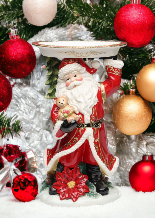 Ceramic 15’’ Santa Figurine With Plate Home Décor Gift for Her Gift for Mom Kitchen Décor Christmas Décor - Figurine