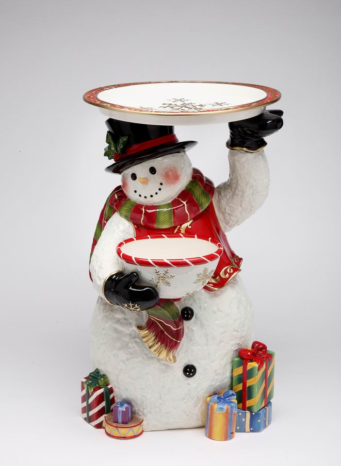 Ceramic 18’’ Snowman Figurine With Plate and Bowl Home Décor Gift for Her Gift for Mom Kitchen Décor Christmas Décor
